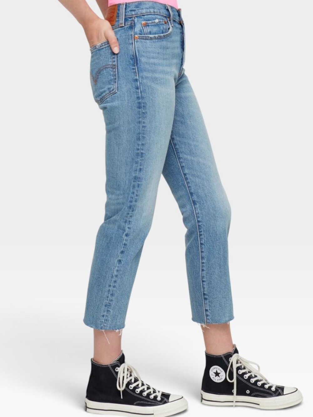Levi's Wedgie Straight Premium Denim High Rise Raw Hem Jeans Medium Wash